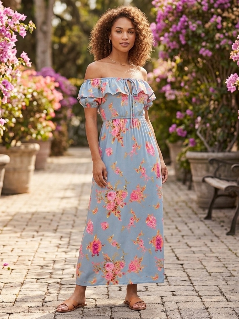 Wild Fable Powder Blue Floral Ruffle-Shoulder M Dress Fairy Ethereal Whimsy - Picture 9 of 9